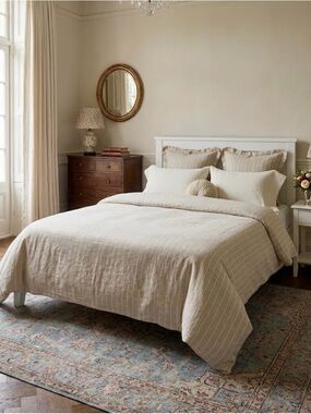 Pottery Barn Belgian Flax Linen Striped Duvet Cover